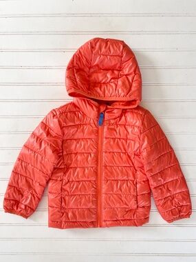 PRIMARY VGUC Bright Tangerine Mid Weight Water Resistant Hooded Puffer Jacket